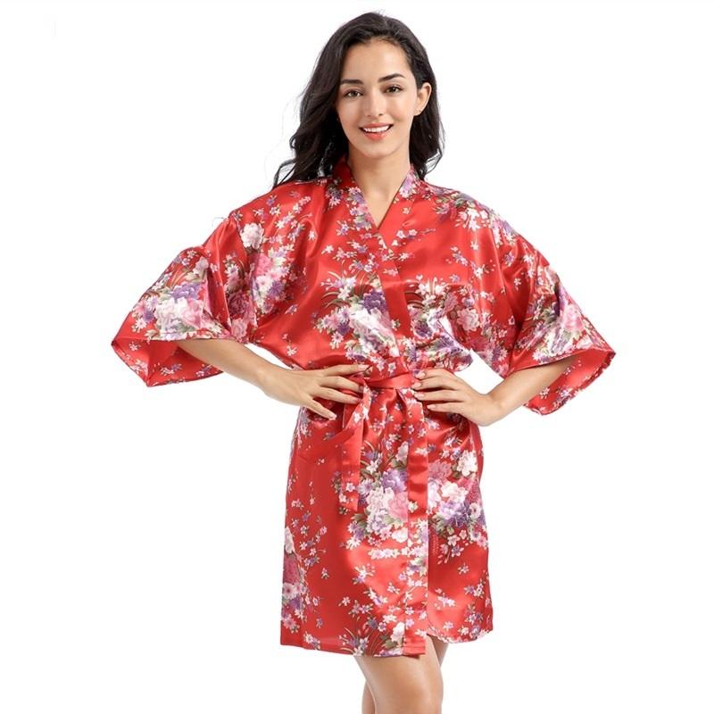 Women's Floral Bride Bridesmaids Robe Satin Wedding Kimono Bridal Dressing Gown Sleepwear