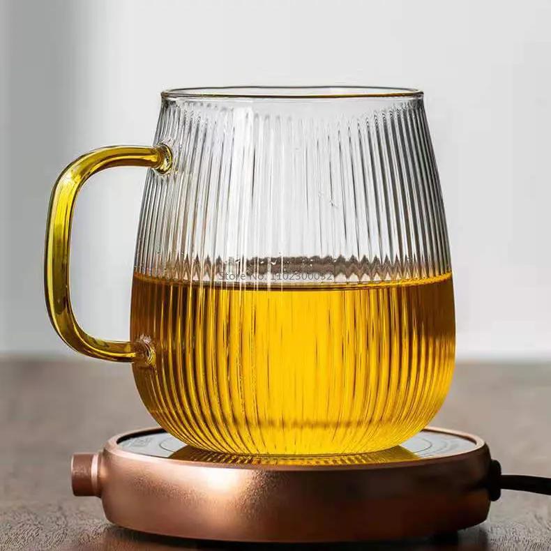 1-6PCS Japanese Striped Glass with HandleTransparent Water Cup Home Net Celebrity Heat-Resistant Drinking Juice Cup Wine Glasses