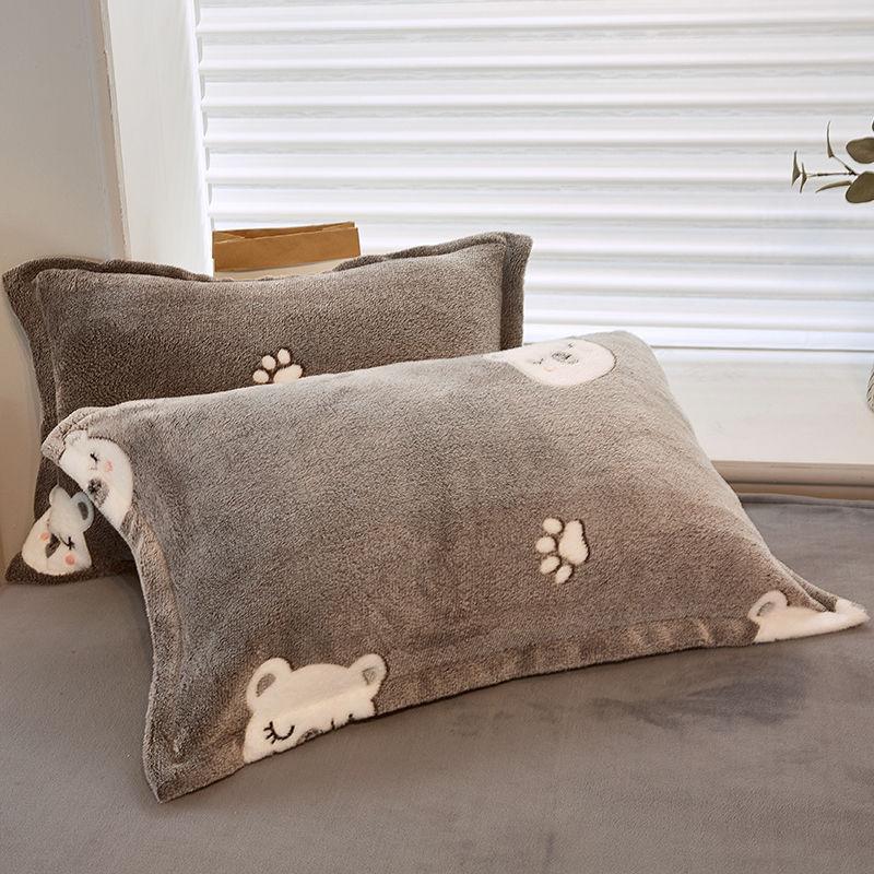 Flower Flannel Pillowcase Winter Warm Flannel Comfortable Pillow Cover Cartoon Printed Coral Fleece Velvet Pillowcase