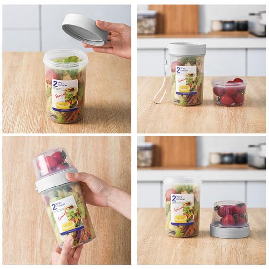 Matbehållare Dubbla Lager Multifunktionell Transparent Bärbar Yoghurt Müsli To-Go Behållare för Baby