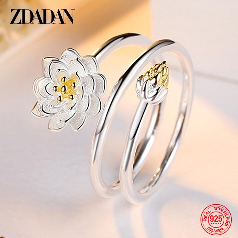 925 Sterling Silver Charm Lotus Ring for Women Fashion Open Adjustable Finger Rings Jewelry Gift