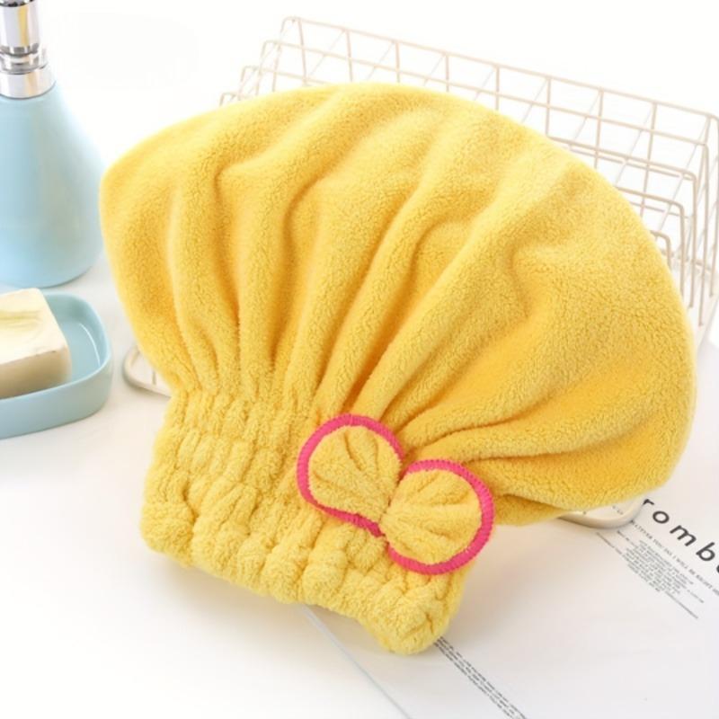 1pcs Coral Fleece Dry Hair Cap Women's Thickened Super Strong, Absorbent Fine Fiber Bow Shower Cap