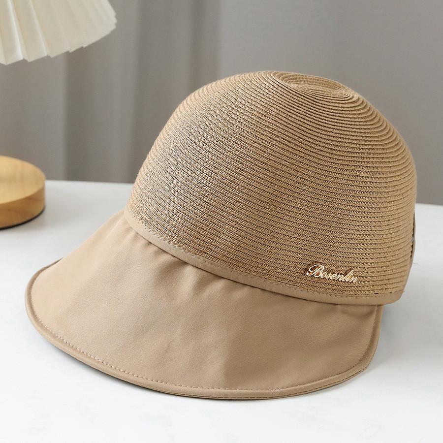 Damen Sommer Outdoor Freizeit Patchwork Stroh Entenschnabel Sonnenhut Sonnenschutzhut UV Schutz