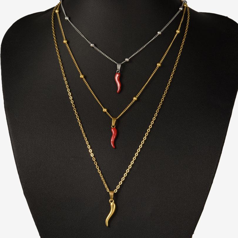 1Pc Stainless Steel Vintage Lucky Horn Cornicello Pepper Pendant Necklaces Gothic Italian Chilli Aesthetic Collares Jewelry