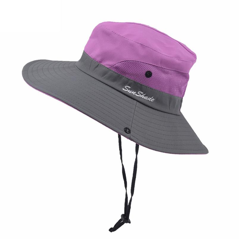Summer Quick-drying Anti-UV Sun Hats Wide Brim Sunscreen Bucket Hats Panama Cap Breathable Mesh Drawstring Adjustable Hiking Hat