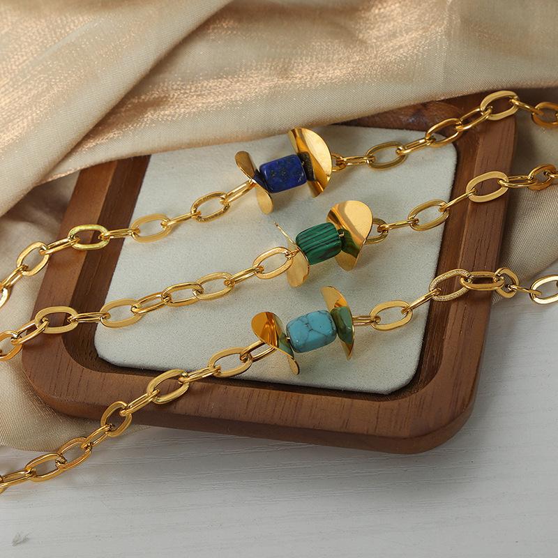 Stainless Steel Link Chain Necklace For Women 18k Gold Plated Watrerproof Non Tarnish Women's Natural Stone Pendant Necklaces