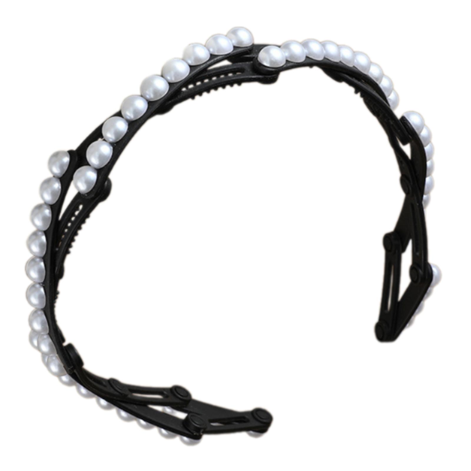 

Корейская мода Портативный обруч для волос для женщин Складная повязка на голову с противоскользящим дизайном и отделкой из искусственного жемчуга чёрный