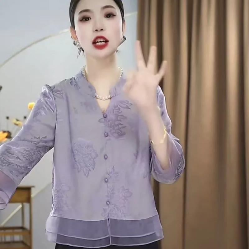 Pérola Cetim Elegante Temperamento Pulôver Verão Novo Moda de Luxo Casual Top Roupas de Mamãe