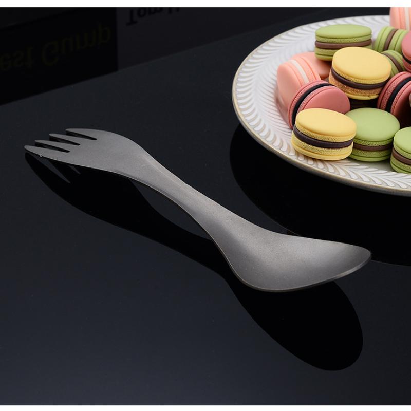 Titanium Alloy Outdoor Portable Multi-Function Fork Spoon Camping Dual-Purpose Spoon Suitable For Hiking Picnic Travel