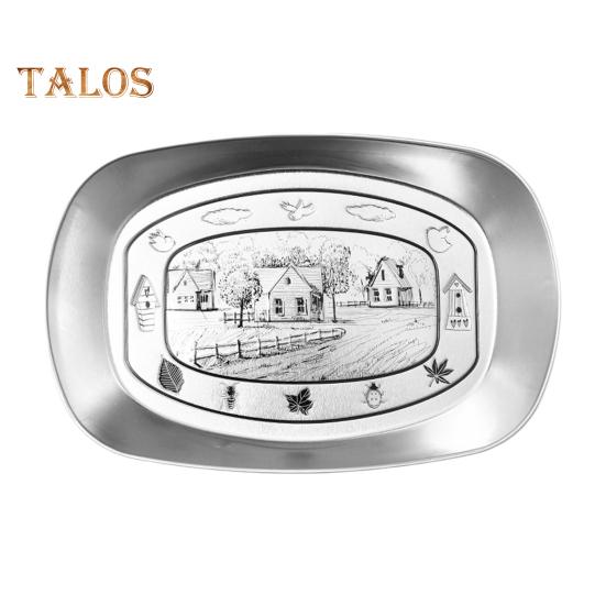 

Ретро жестяная тарелка, сервировочный поднос из нержавеющей стали, круглые тарелки для приправ, тарелка, кухонный гаджет для фруктов, десертов, жареной курицы C