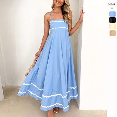 Summer Suspender Low Square Neck Layered Elegant Beach Vacation Party Long Dress