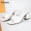 Fashion Eilyken Summer Women Purple Slipper Square High Heel Beach Slip On Sandal Flip Flop Slides Size 41 42