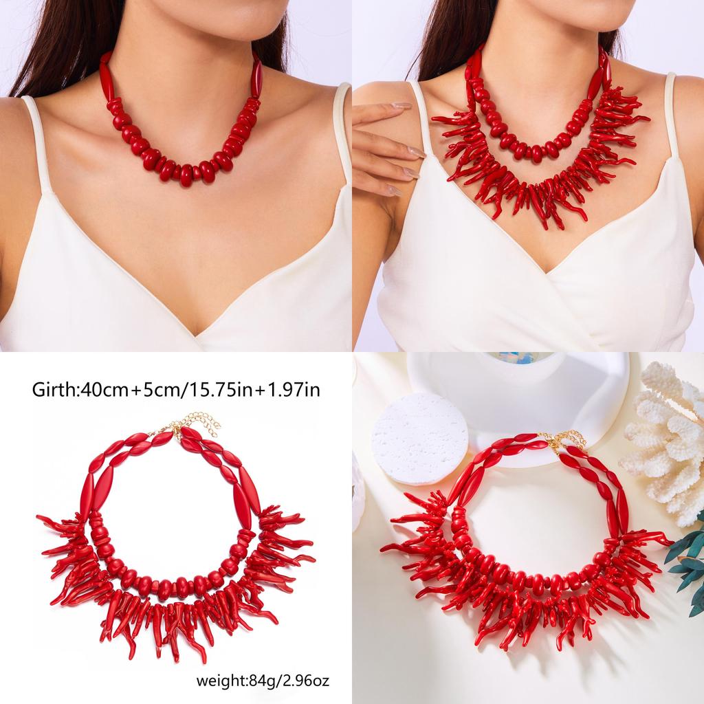 Geometrische Halskette aus roter Koralle für Damen Sommer Modeschmuck