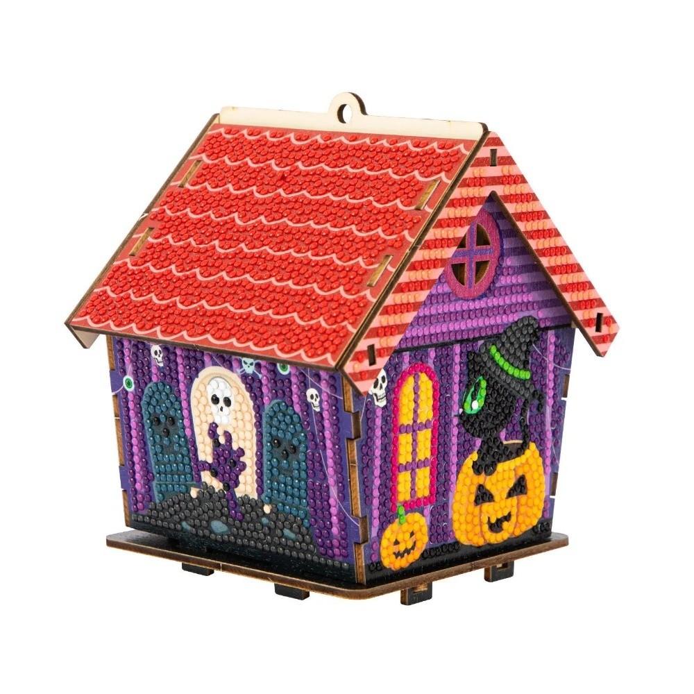 3D Wooden House Halloween Rhinestone Painting Kit Cute Handmade Craft Set Party Decor