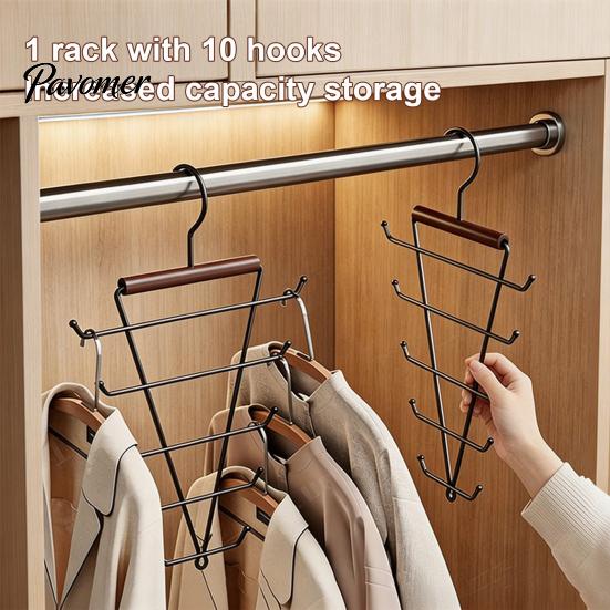 Vertical Wardrobe Storage Hangers V Shaped Closet Organizer, 12 Hooks 360 Degree Swivel Hook Design, Space Saving Organizers Beech Wood Hanger