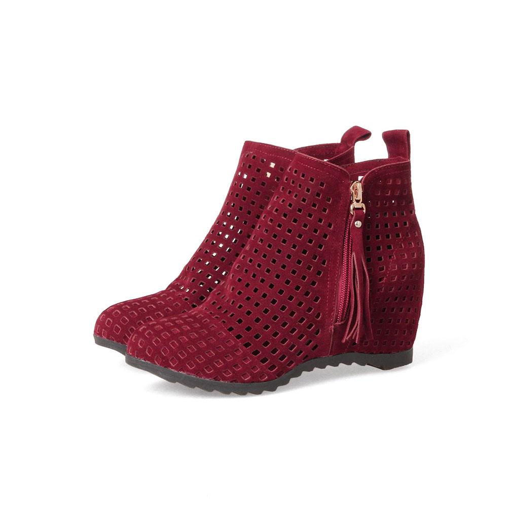 Fashion 2025 New Women Summer Boots Flat Low Hidden Wedges Cutout Zip Bootas Ladies Dress Casual Shoes Hot Sale Size 34-43 Botas Mujer