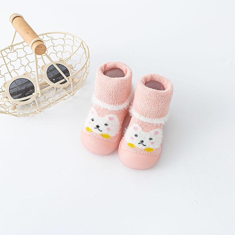 Baby toddler shoes autumn and winter plus velvet children's socks shoes infant soft sole floor shoes cartoon pattern