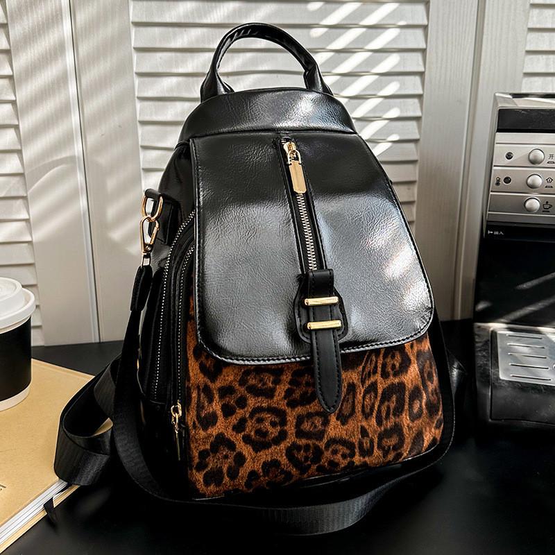 Ielgy Spring Retro Casual Backpack Trendy Print Contrast Color Fashion Large Capacity