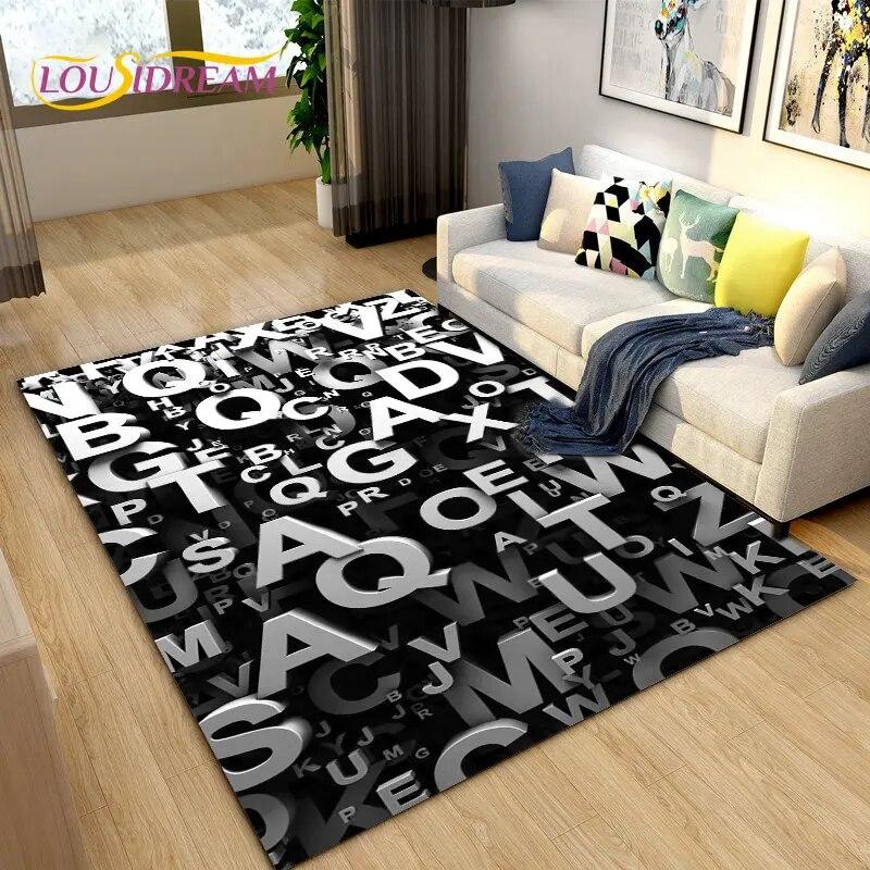 3D Letter Number Retro Nostalgia Area Rug,Carpet Rug for Living Room Bedroom Sofa Doormat,Kids Play Crawling Non-slip Floor Mat