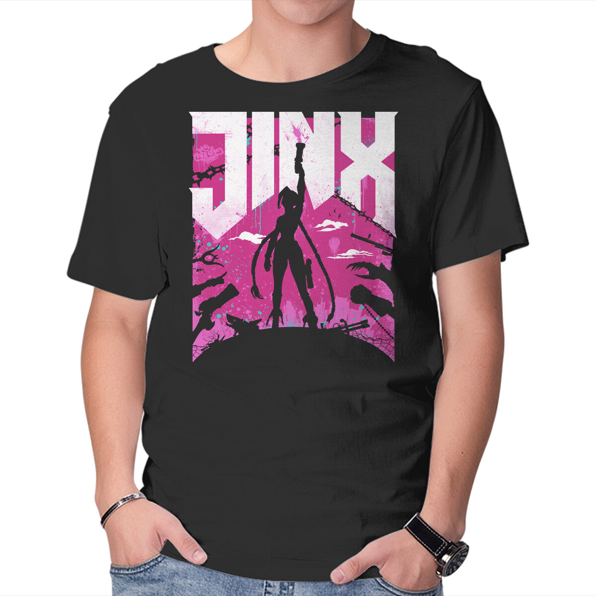 Unisex Crew Neck T-Shirt Jinx Doom Graphic Short Sleeve Casual Tee XL
