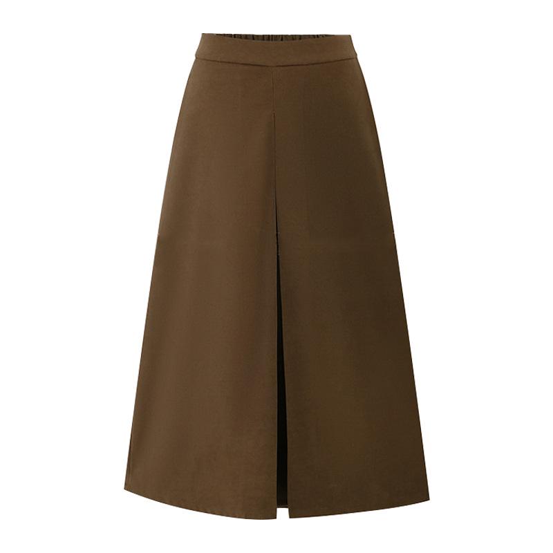 Damen-Bleistiftrock in Übergröße, hoher Bund, Wildleder, Maillard-Farbe, schlankmachend, A-Linie, mittellang