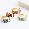 Neue Mode Emaille Bunte Blumenringe Für Frauen Verstellbar Kupfer Gold Beschichtet Breiter Fingerbandring Party Schmuck Geschenk