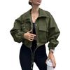 Women's Fashionable Solid Color Long Sleeved Pocket Short Jacket With Zipper Windbreaker Jacket