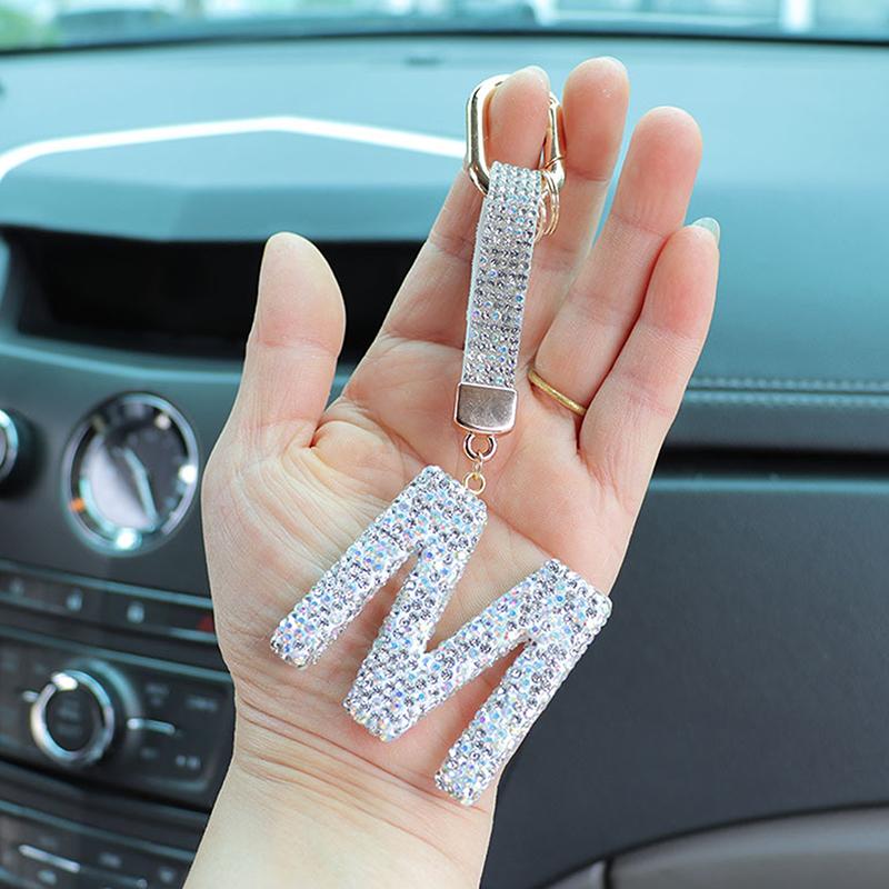 Fashion Sparkling Rhinestone Alphabet Keychain Cute Letter Charm Key Ring Exquisite Backpack Decoration Accessories Gifts