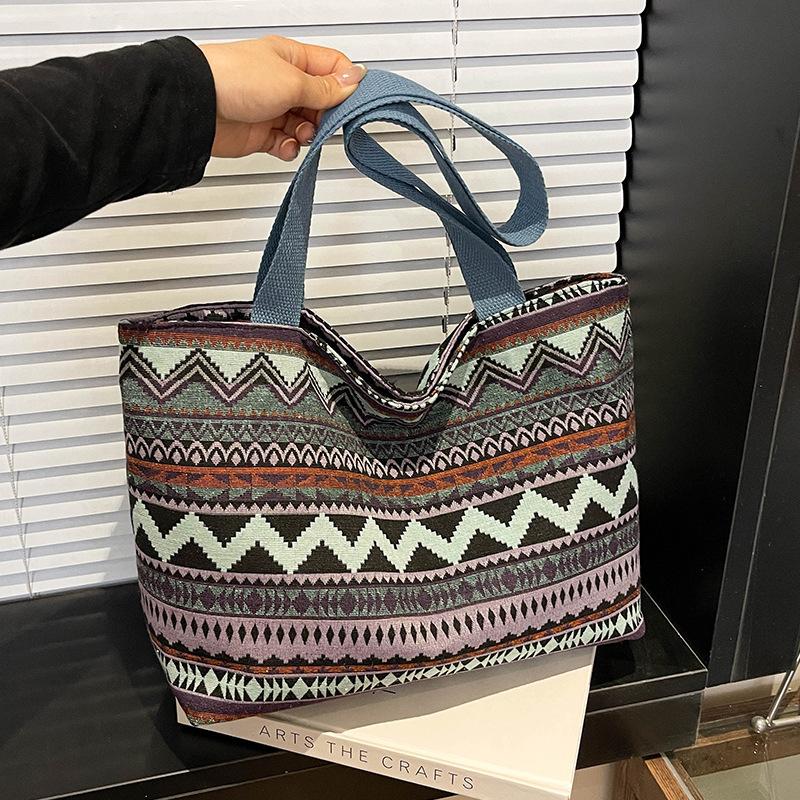 New Summer National Style Women's Bag Fashion Contrasting Color Large Capacity Niche Women's Bag Shoulder Bag Tote Bag Women's Bag
