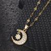 1 Pc Shiny Lip Chain Gold Moon Star Pendant Necklace Full Paved Zircon Dainty Celestial Clavicle Jewelry for Women Daily Wear