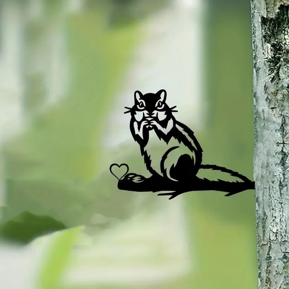 1pc Black Metal Squirrel Outdoor Yard Decor - Silhouette Animal for Garden, Tree Branch