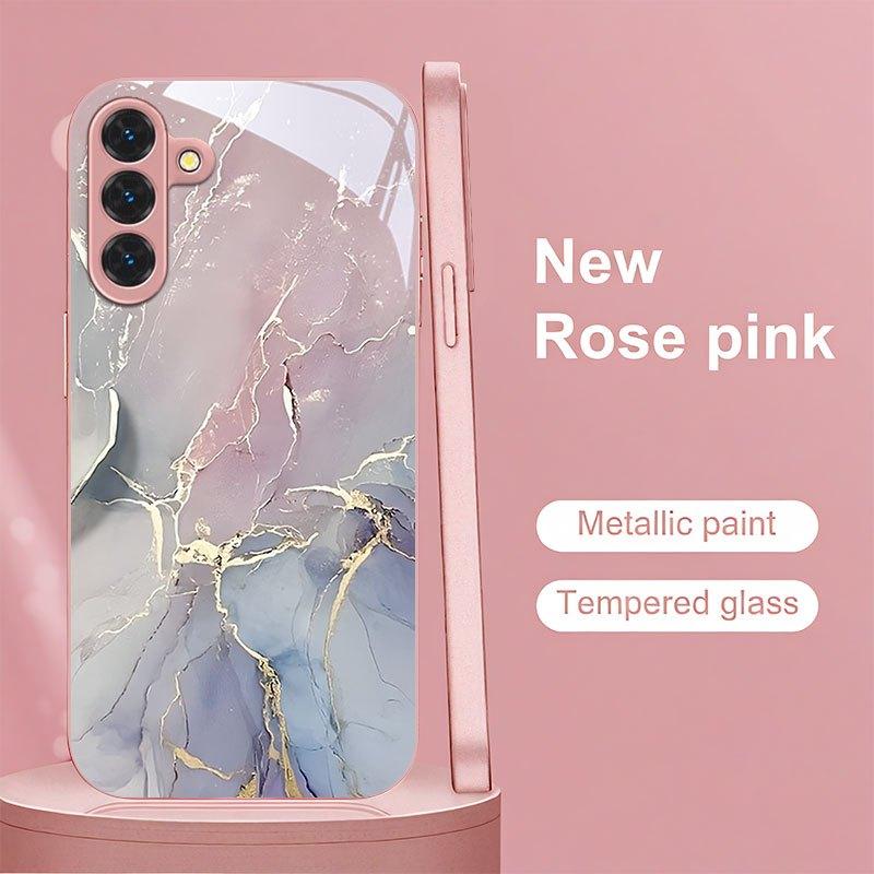 Lila Verlauf Gold Gehärtetes Glas Handyhülle geeignet für Samsung Galaxy S26 S25 S24 S22 S21 S20 FE/Ultra/Plus Hartschale