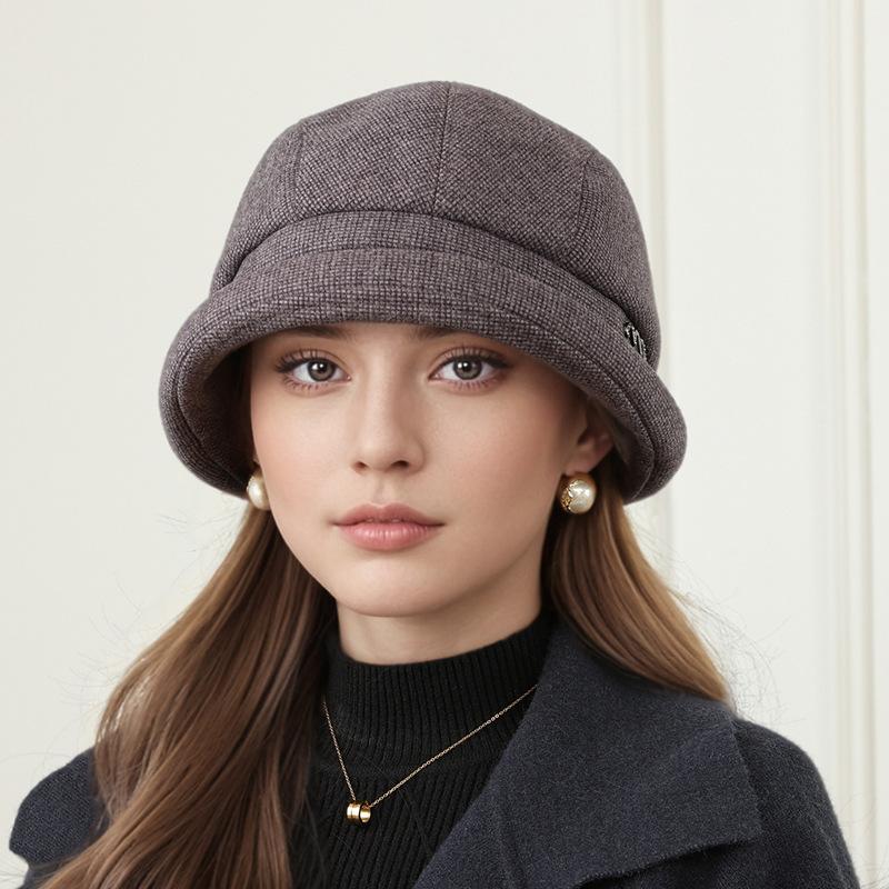 The Elderly Hat Women's Autumn and Winter Woolen Basin Hat Thickened Top Hat Warm Bucket Hat