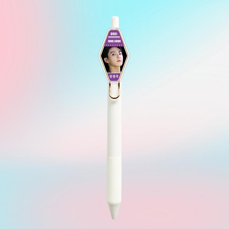7pcs BTS Idol Portrait Gel Pen, Retractable Pen with Member Photo & Birthday Design, Kpop Fans Collectible Stationery