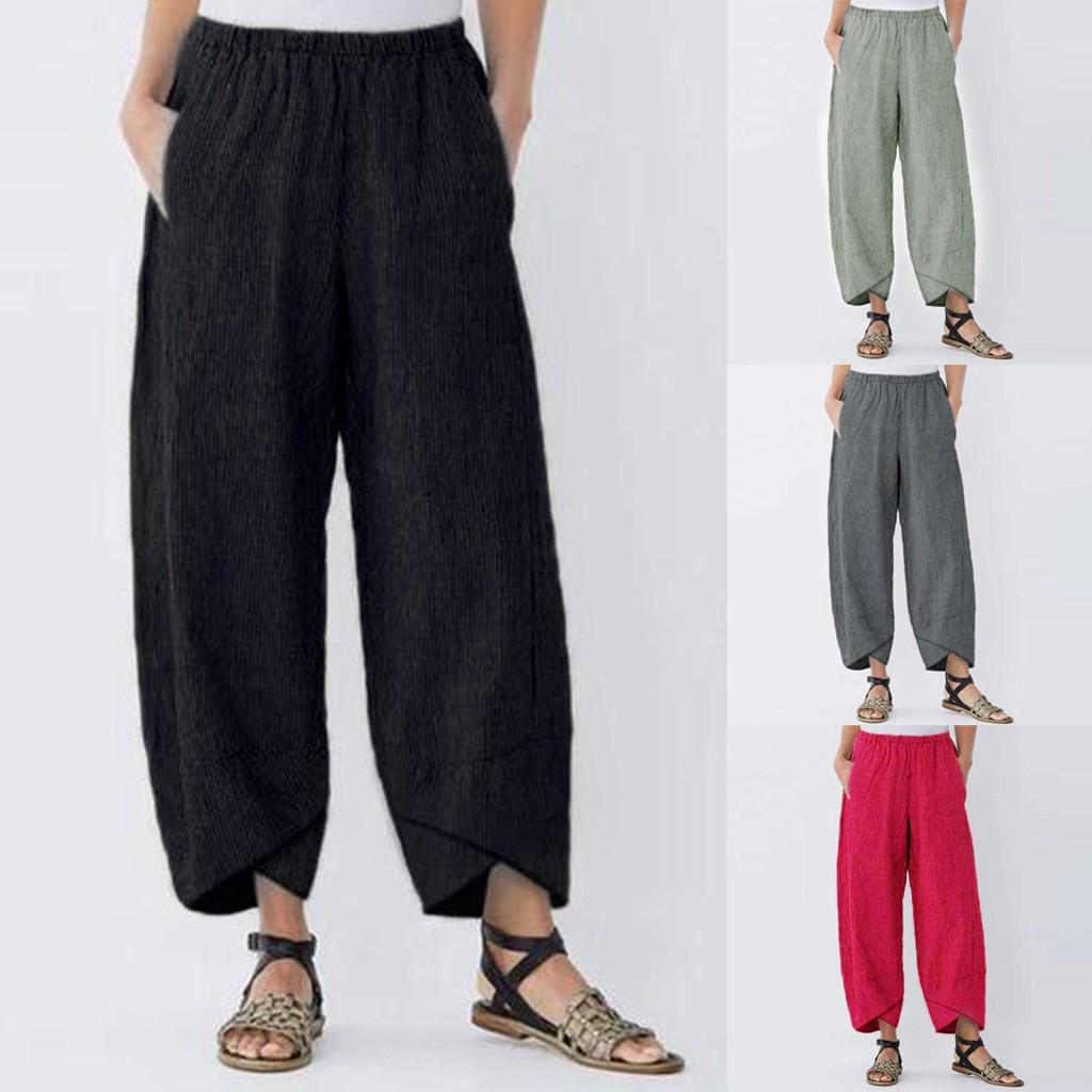 

Мода женщин ы случайных твердых карманных эластичных Waist Loose Брюки Брюки