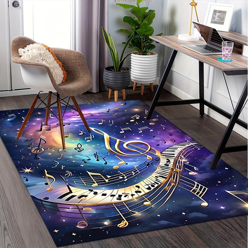 Goldene Musiknoten Stuhlmatte Büro Teppich, Übergröße Teppich für Heimdekoration, Sofamatte, Schreibtischunterlage Geschenk, Geeignet für Schlafzimmer, Wohnzimmer, Jeden Raum