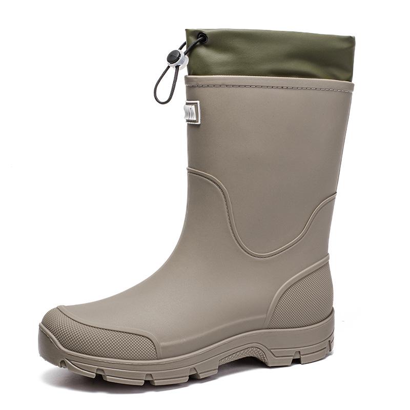 Unisex Mid-Calf Waterproof Drawstring Rain Boots - Lightweight Non-Slip Rubber Shoes