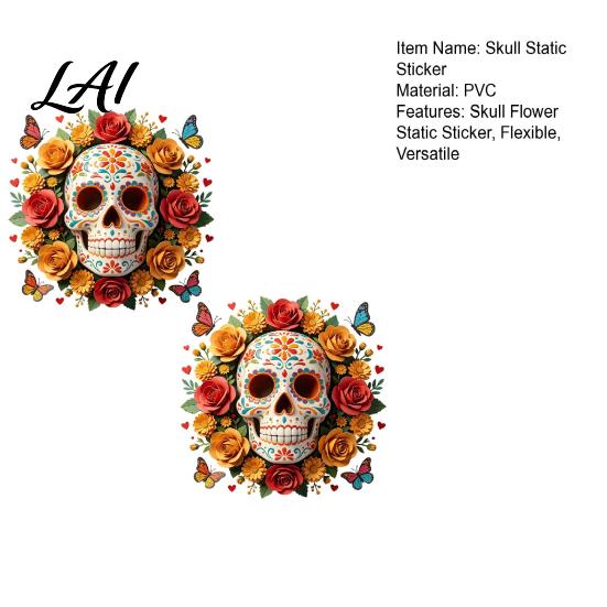 Creative Holiday Gifts for Friends Day of The Dead Skull Flower Static Sticker Colorful Mexican Floral Glass Indoor Outdoor Festive Window