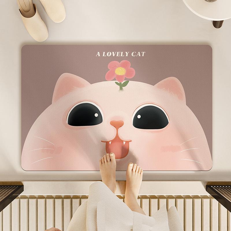 Cartoon Docat Household Water Absorption Diatom Mud Floor Mat Wear-resistant Rectangular Bathroom Bathroom Toilet Carpet Mat