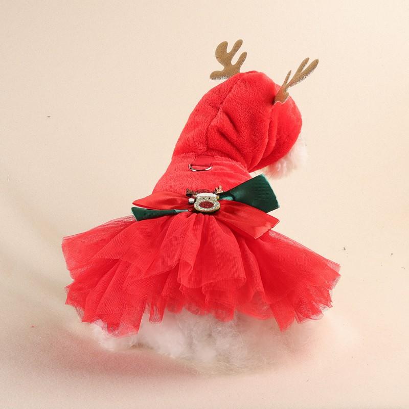 Pet Circle Winter Holiday Dog Dress Small Breeds - Festive Red Reindeer Fluffy Tutu Outfit