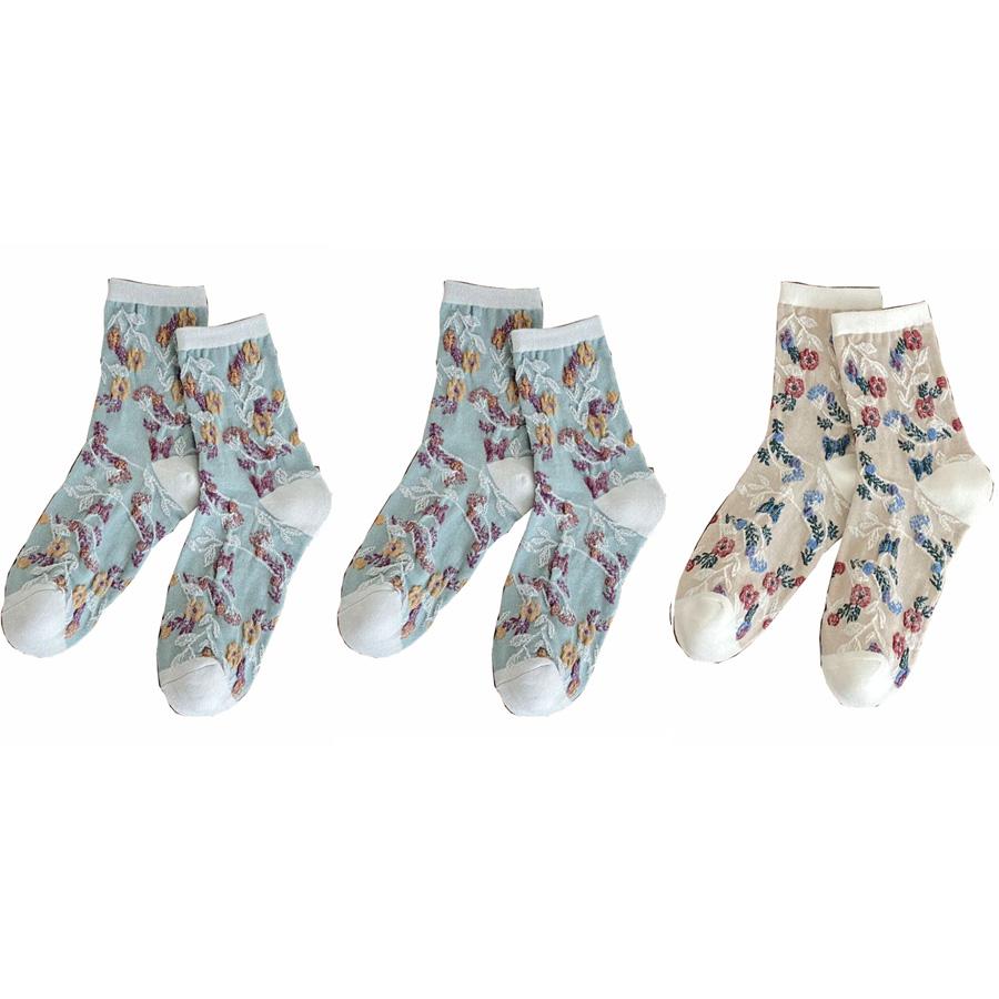 

3 пары осенне-зимних длинных женских носков, модные вечерние милые женские носки с цветочным принтом для дома и офиса, милые красивые носки средней длины One Size
