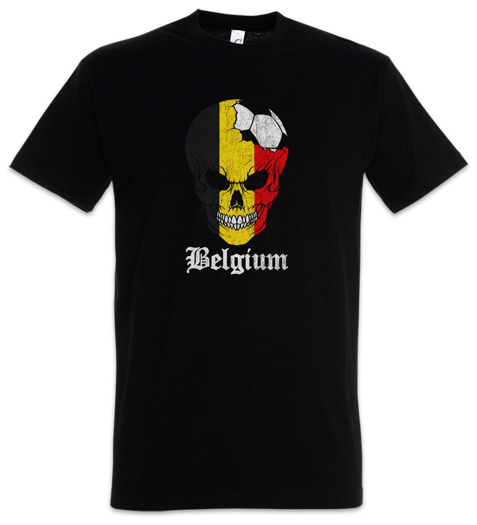 

Belgium Football Skull I T-Shirt Mens Womens Tees Top belgian Soccer Flag Banner World Championship 4XL