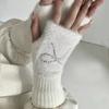 Hotfix Rhinestone Bow Gloves Plush Half Finger Mittens Soft Knitted Gloves  Outdoor