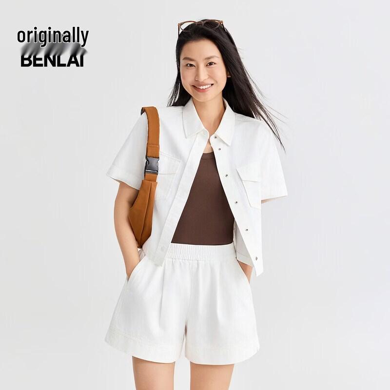 BENLAI Women s Loose Pure Cotton Short-Sleeve Denim Shirt BNT860007 S