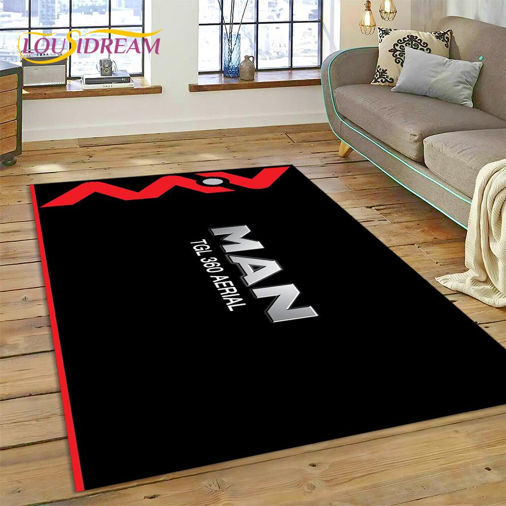 Tappeto con stampa 3D con logo di camion Man per soggiorno, camera da letto, arredamento per la casa, tappetino antiscivolo, decorazione per divano, zerbino, regalo per bambini