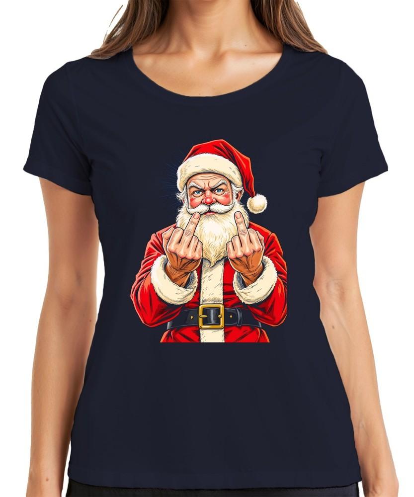 Naughty Santa Claus Middle Finger Sarcastic Funny Gift Ladies TShirt S
