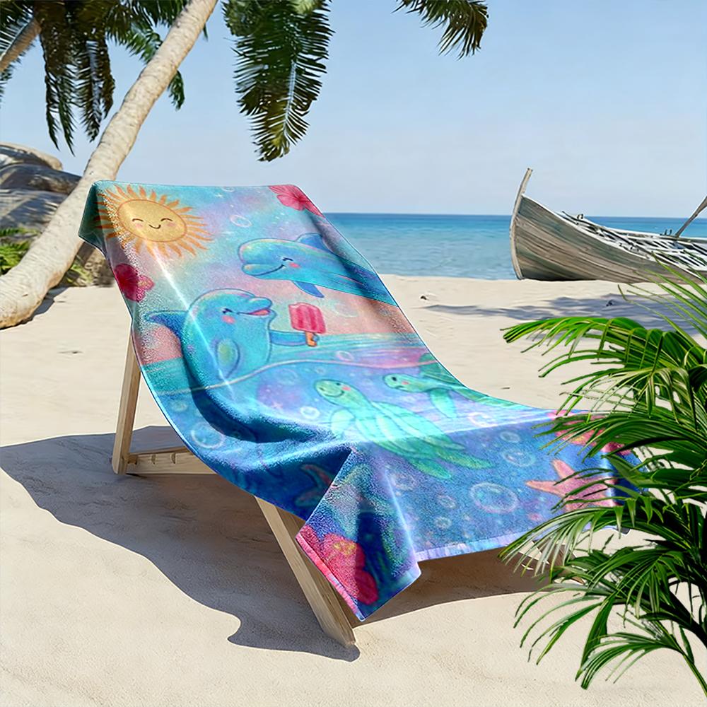 Dolphins and Sea Turtles Pastel Design Beach towel quick-drying for travel outdoor sports jogging beach and swimming