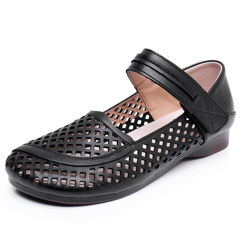 GKTINOO 2025 Summer Genuine Leather Hollow Shoes Woman Sandals Casual Mother Flat Soft Sole Comfortable Sandals Non-slip
