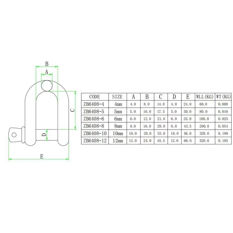 M4/M5/M8/M10/M12 304 Stainless Steel D Type Shackle Short Paragraph Rigging 1/4 Inch Shackle Hooks Boat Rigging Hardware