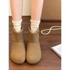 2025 autumn and winter new fashion snow boots thickened warm cotton shoes mustard green cute bread shoes flat short boots